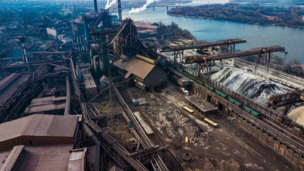 Wall Mural - metallurgical production plant full cycle smoke from pipes bad ecology aerial photography