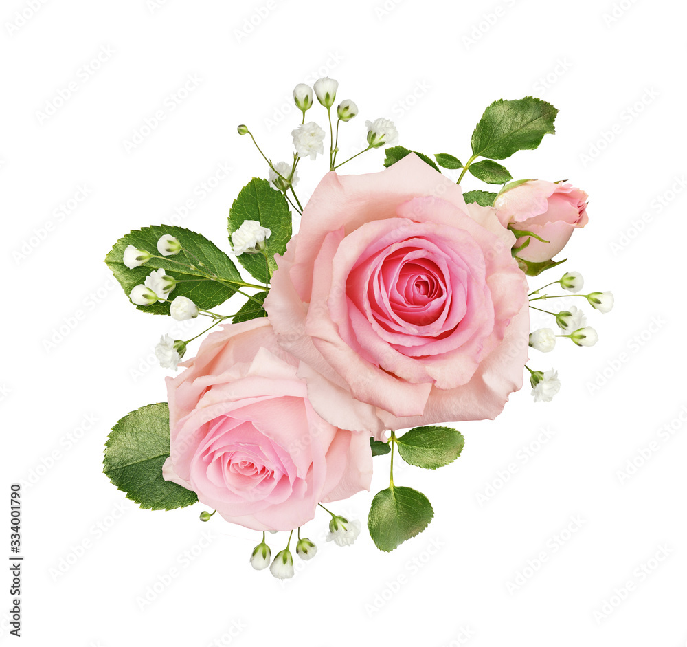 Pink rose flowers in a floral arrangement - obrazy, fototapety, plakaty 
