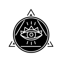 Sticker - Eye of Providence black glyph icon. Occult symbol. All seeing eye with circle and triangle, mysterious talisman. Esoteric sign. Silhouette symbol on white space. Vector isolated illustration