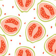 Seamless pattern with guava. Tropical fruit in modern simple style.