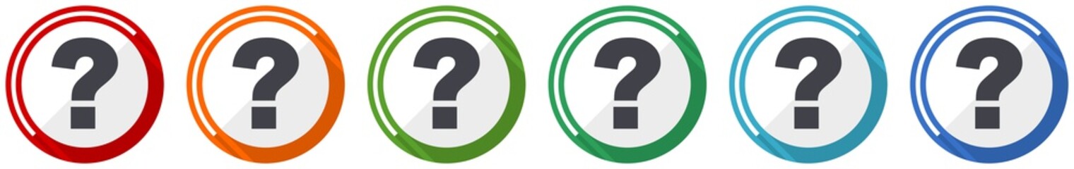 Aufkleber - Question mark icon set, flat design vector illustration in 6 colors options for webdesign and mobile applications