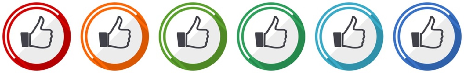 Aufkleber - Like icon set, flat design vector illustration in 6 colors options for webdesign and mobile applications