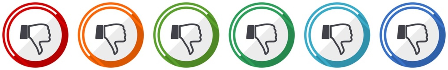 Poster - Dislike icon set, flat design vector illustration in 6 colors options for webdesign and mobile applications