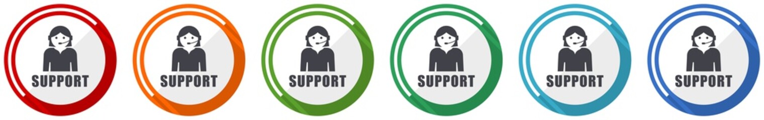 Poster - Support icon set, flat design vector illustration in 6 colors options for webdesign and mobile applications