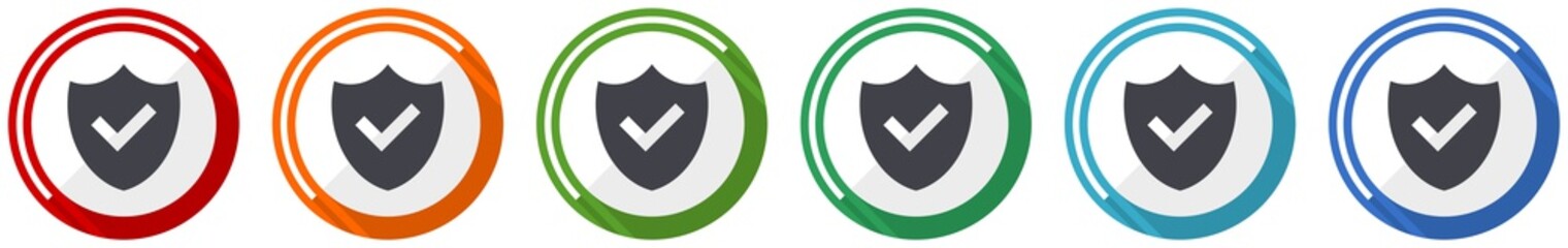 Aufkleber - Shield icon set, flat design vector illustration in 6 colors options for webdesign and mobile applications