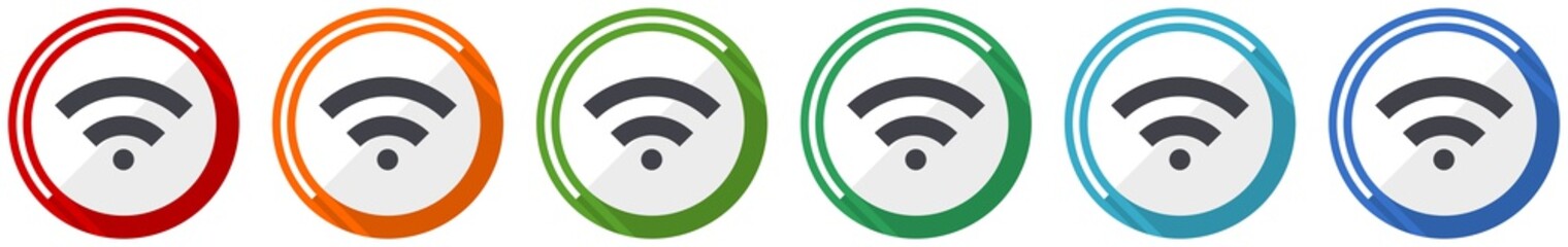 Poster - Wireless icon set, flat design vector illustration in 6 colors options for webdesign and mobile applications