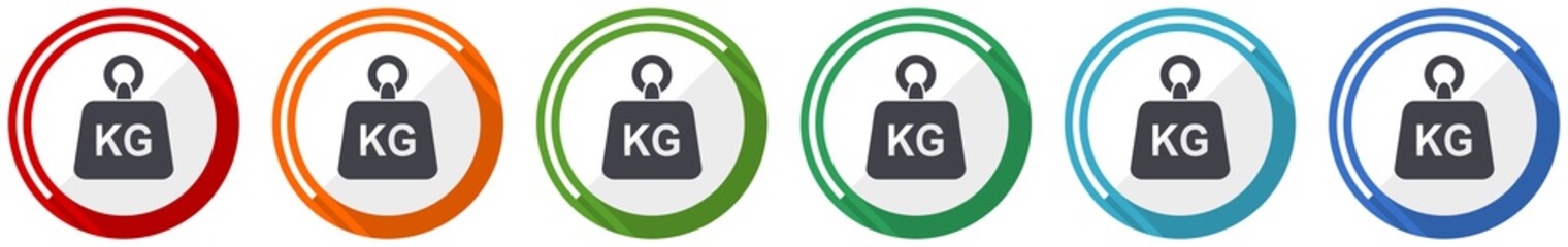 Poster - Weight, kg, kilogram icon set, flat design vector illustration in 6 colors options for webdesign and mobile applications