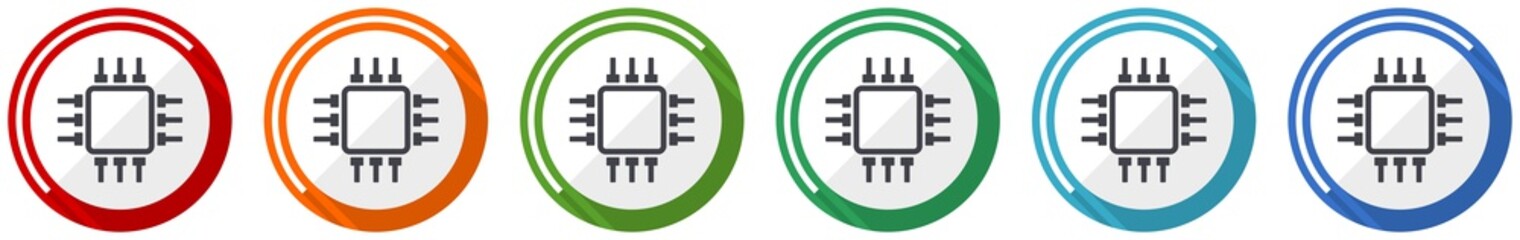 Aufkleber - Circuit icon set, chip, computer flat design vector illustration in 6 colors options for webdesign and mobile applications