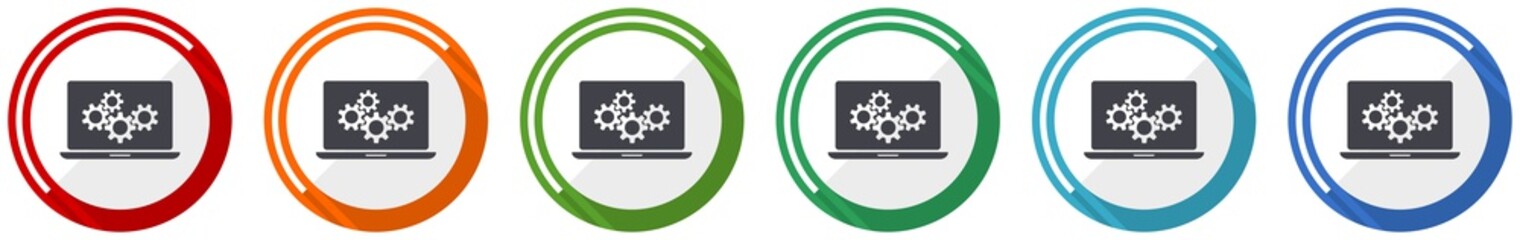 Aufkleber - Laptop icon set, notebook, computer flat design vector illustration in 6 colors options for webdesign and mobile applications