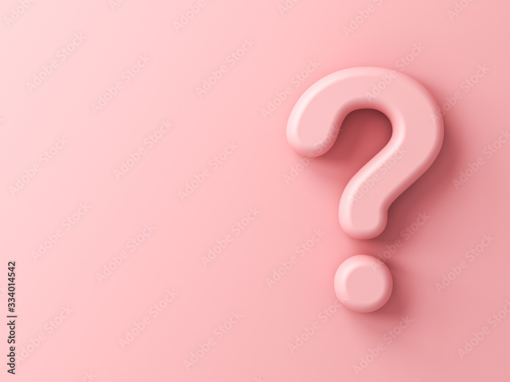 Pink question mark isolate on pink pastel color wall background with shadow 3D rendering - obrazy, fototapety, plakaty 