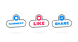 Like, comment and share icon set on a white background. Modern flat style vector illustration