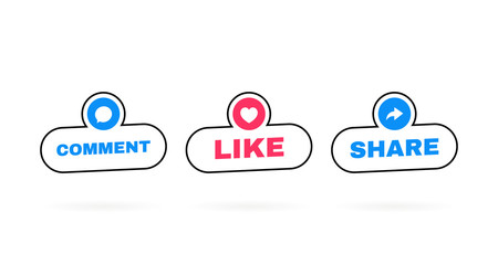 like, comment and share icon set on a white background. modern flat style vector illustration