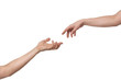 Hand extended from above demonstrates leniency to the other asking hand