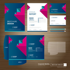 Fototapete - Flyer brochure business annual report cover template design Corporate Business Identity Folder digital technology company Element of stationery people community presentation working promotion blue red