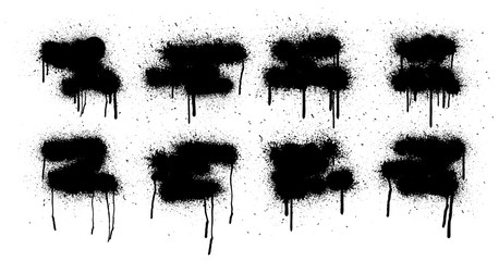 Poster - Graffiti template spray, stencil vector banner. Isolated set with high level tracing. Spray shapes with dripping paint, smudges and drops. Mockup street art, back elements. Graffiti Spray set. Vector
