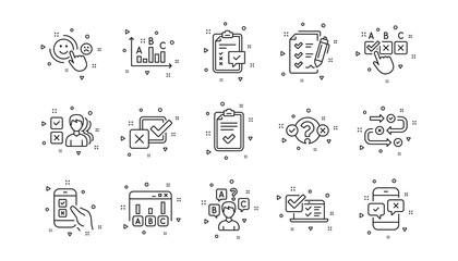 Poster - opinion, customer satisfaction and feedback results. survey or report line icons. testing linear ico
