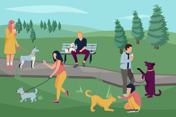 Poster - People Dogs Outdoor Composition