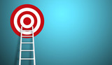 Stand out from the crowd and think different creative idea concepts. Longest white ladder and aiming high to goal target with copy space
