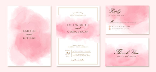 Wall Mural - wedding invitation set with abstract pink background