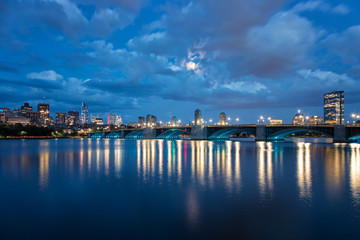 Wall Mural - Long Fellow Bridge at Night in Boston