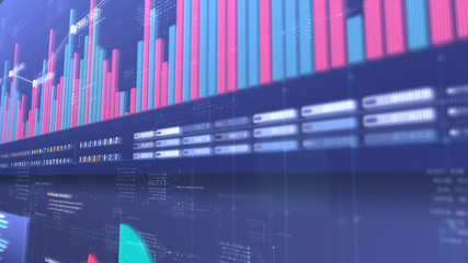 Aufkleber - Business stock market, trading, info graphic with animated graphs, charts and data numbers insight analysis to be shown on monitor display screen for business meeting mock up theme