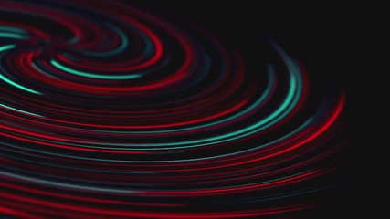 Poster - A funnel that sucks in neon lines. Abstract neon rays rotate changing color. The black hole draws stars. Glowing red lines and glowing particles. Neon field flow. Modern abstract animation technology