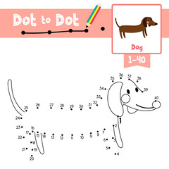 Dot to dot educational game and Coloring book Side view Dachshund animal cartoon character vector illustration