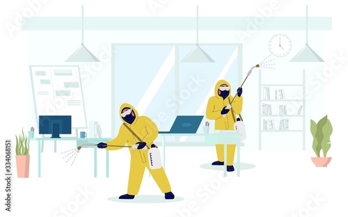 Fotografía Office disinfection, coronavirus disease prevention, vector flat illustration