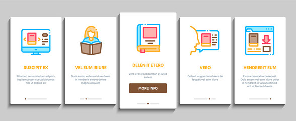 Aufkleber - Reading Library Book Onboarding Mobile App Page Screen Vector. Reading And Learning, Smartphone And Computer Education E-book, Shelf With Literature Color Contour Illustrations