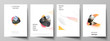 Vector layout of A4 format modern cover mockups design templates for brochure, magazine, flyer, booklet, report. Yellow color gradient abstract dynamic shapes, colorful geometric template design.