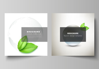 Vector layout of two square format covers design templates for brochure, flyer, cover design, book design, brochure cover. Save Earth planet concept. Sustainable development global business concept.