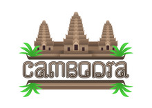 Logo Of One Of The Seven Wonders, The Ancient Angkor Wat With Khmer Style Font