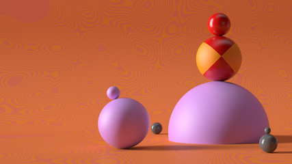 3d render background with random simple round geometry shapes. Soft Light, roughness surfaces. Place for text.