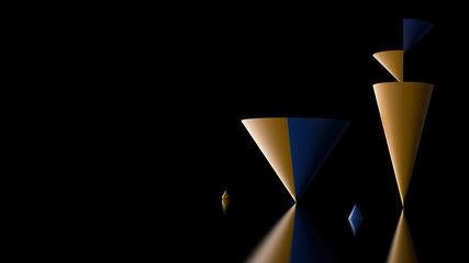 Poster - 3d render background with random simple geometry cone shapes. Soft Light, roughness surfaces. Place for text.