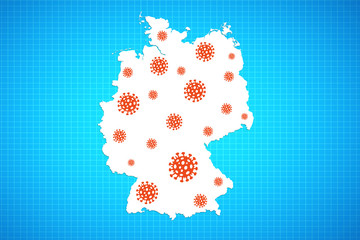 Wall Mural - Red virus icons on Germany map on blue background