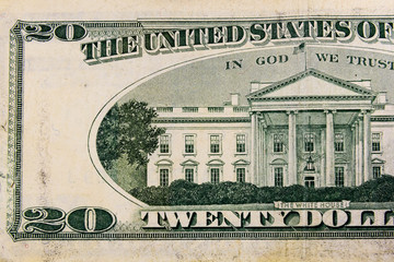 Closeup of american twenty dollars banknote