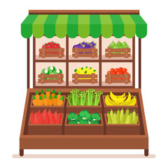 Canvas Print - Cartoon Color Supermarket Vegetables and Fruits Concept. Vector