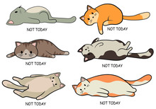 Set Of Lazy Cats. Collection Of Cute Cats Lying On Their Back. Putting Aside Affairs For Tomorrow. Lovely Colored Cats. Color Illustration For Children.