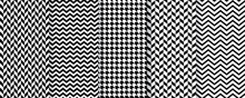 Herringbone Seamless Pattern. Vector. Twill Print With Herring Bone, Zig Za And Chevron. Tweed Geometric Textures. Set Black White Backgrounds. Simple Illustration.