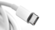 White USB Type-C Cable Closeup On White Background