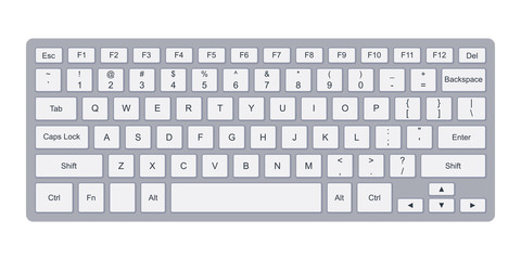 Laptop qwerty keyboard with silver key buttons. Vector illustration isolated on white background