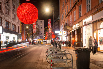 Wall Mural - Austria, Vienna - Central evening streets in Vienna. New year's and christmas decoration.