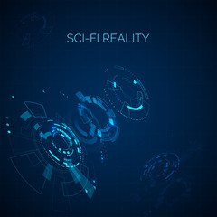 Wall Mural - Futuristic sci-fi blue background. hud element. Techno abstract cyberspace dashboard. Vector