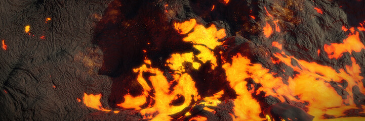 Wall Mural - running lava, fiery magma flow, molten rock landscape 