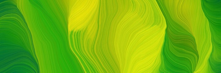Poster - flowing decorative curves background with forest green, gold and yellow green colors