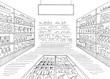 © aluna1 - Grocery store shop interior black white graphic sketch illustration vector