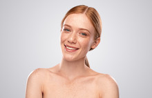 Cheerful Ginger Woman Smiling For Camera