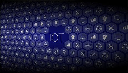 Poster - Internet of things (IoT) and networking concept for connected devices. digital circuit board above the planet Earth.  Smart city wireless communication network IOT ICT.  Vector Illustration.