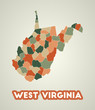 © Eugene Ga - West Virginia poster in retro style. Map of the US state with regions in autumn color palette. Shape of West Virginia with US state name. Elegant vector illustration.