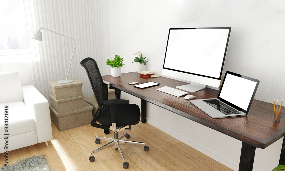 home office desktop - obrazy, fototapety, plakaty 
